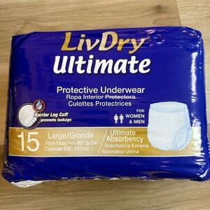LivDry Ultimate Adult Protective Underwear Maximum Absorbency 15 Count Large